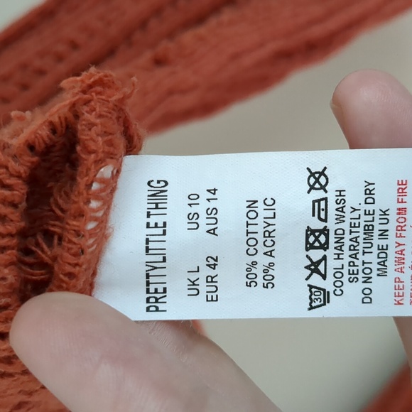 Large PrettyLittleThing Orange Cropped Off The Shoulder Sweater - Picture 5 of 7